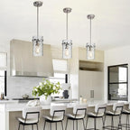 Nickel Hammered Hand-Blown Glass Pendant Light, Pendant Lights Kitchen Island Brush Nickel Pendant Light Fixtures over Island Modern Kitchen Island Lighting Dining Light Fixture Bedroom Foyer 1 Pack