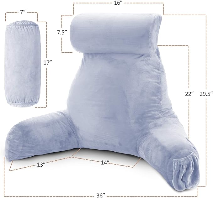 Nestl Reading Pillow Large Bed Pillow, Back Pillow for Sitting in Bed Shredded Memory Foam Chair Pillow, Reading & Bed Rest Pillows Ice Blue Back Pillow for Bed, Bed Chair Arm Pillow with Pockets