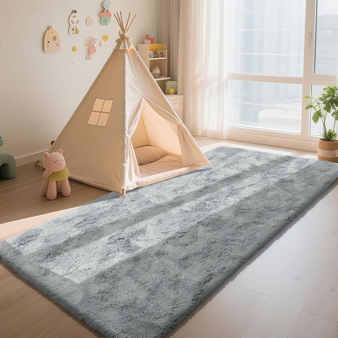 Soft Runner Rugs for Bedroom, Grey 3x7 Area Rugs Fluffy Rug Shaggy Area Rug Carpet, Bedside Rug for Living Room Bedroom Kids Room Home Decor