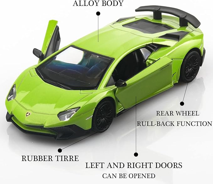 1/36 Scale Lamborghini Aventador LP750-4 SV Diecast Cars Models,Pull Back Vehicles Toy Cars,Cars Gifts for Boys Girls (Green)