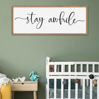 SRSZHIYUE Stay Awhile Sign Wall Decor Art 40"×15" Home Entryway Hallway Signs Large Wood Framed Wall Hanging (Wood)