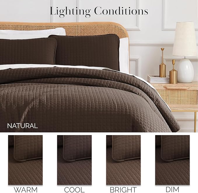 Southshore Fine Living, Inc. Oversized King Quilt Bedding Set, Soft Brushed Microfiber Bedspread, Pet Hair Resistant Bedding, California/King Quilt Coverlet Set with 2 Shams, Chocolate Brown