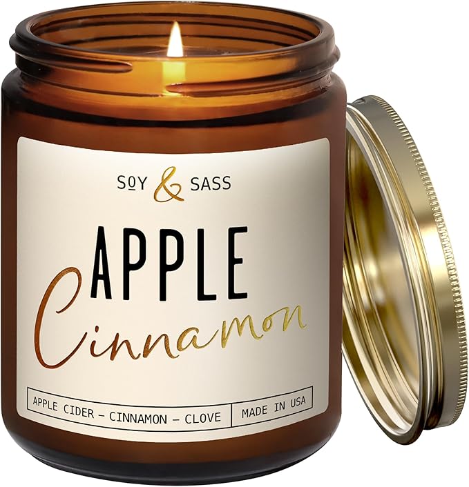 Apple Cinnamon Candles, Cinnamon Apple Candle - 'Apple Cinnamon' Infused w/Essential Oils I Scented Strong Soy Candles for Home for Christmas/Fall I Apple Pie Candle I 50Hr Burn, Made in USA