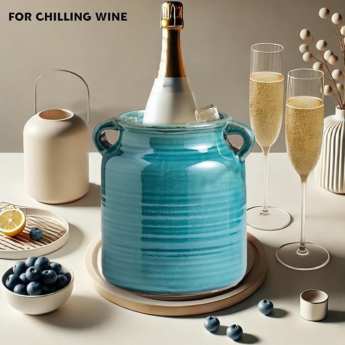 Ceramic Rustic Distressed Green Flower Vase for Centerpieces, Kitchen, Office or Living Room (5.9''x6.3'')