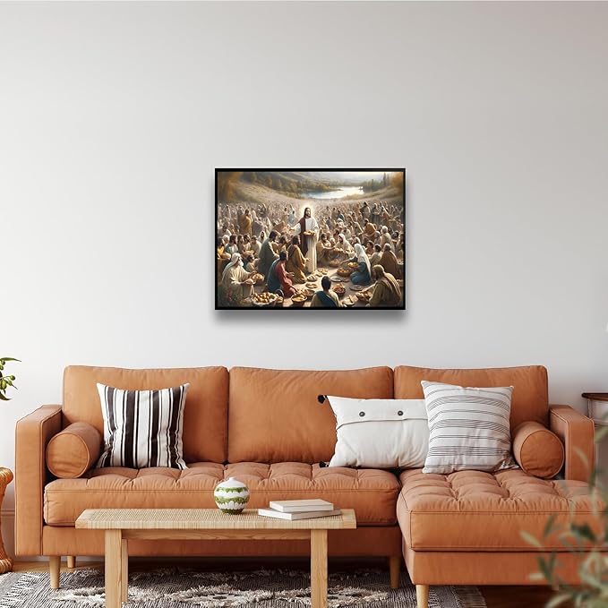 XWNLTEPK Jesus Feeding 5,000 People with Five Loaves and Two Fishes Miracle Mercy Canvas Art Wall Decor Poster Suitable for Bedroom Living Room Relaxation Room Confession Room