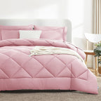 CozyLux Queen Comforter Set Pink - Bed in a Bag Queen Size 7 Pieces, Luxury Soft Bed Set for All Seasons, Bedding Set with Down Alternative Comforter, Sheets, Pillowcases & Shams