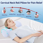 Neck Roll Pillow with Cooling Pillowcase - 16 x 6.3 Inch Round Neck Pillow for Sleeping - Memory Foam Bolster Pillow for Legs, Cylinder Pillows for Cervical, Back, Lumbar (Cool Blue)