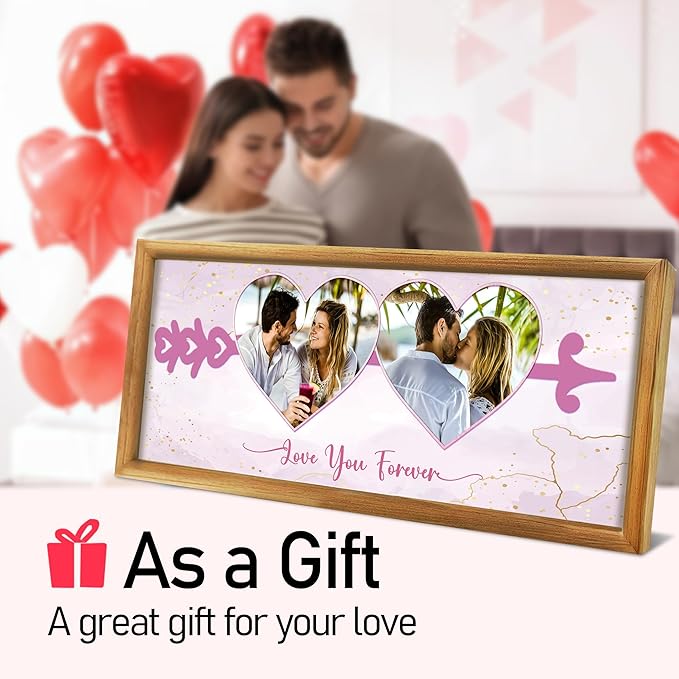Gifts for Him/Her - Personalized Photo Frame with Love Design, Wall Mount or Tabletop Display, Romantic Gifts for Boyfriend Girlfriend Anniversary Birthday Valentine's