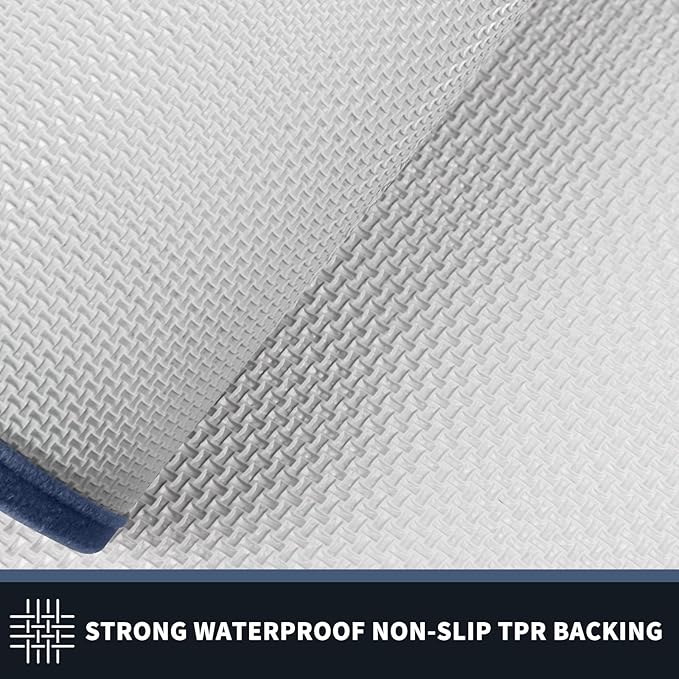 PURRUGS Dirt Trapping Door Mat 24" x 84", Non-Slip/Skid Machine Washable Entryway Rug, Shoes Scraper, Area Rug, Super Absorbent Welcome Mat for Muddy Wet Shoes and Paws, Light Blue & Navy