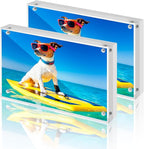 CATIFLIN 5x7 Magnetic Acrylic Frames 2 Pack, Double Sided Clear Frameless Picture Frame Blocks, 20mm Thick Photo Frames Free Standing Display for Family Photos, Certificates, Office, Artwork