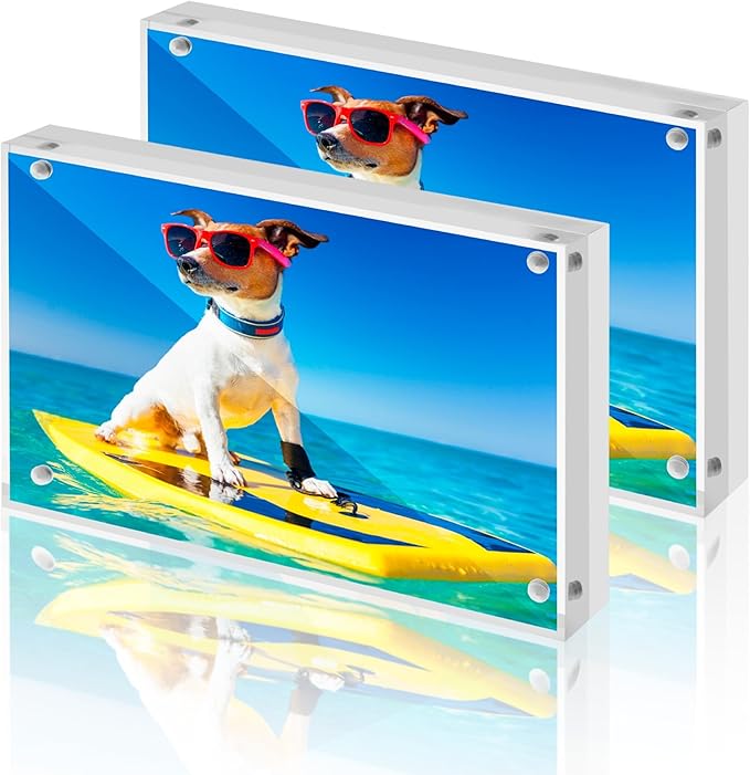 CATIFLIN 4x6 Magnetic Acrylic Frames 2 Pack, Double Sided Clear Frameless Picture Frame Blocks, 20mm Thick Photo Frames Free Standing Display for Family Photos, Certificates, Office, Artwork