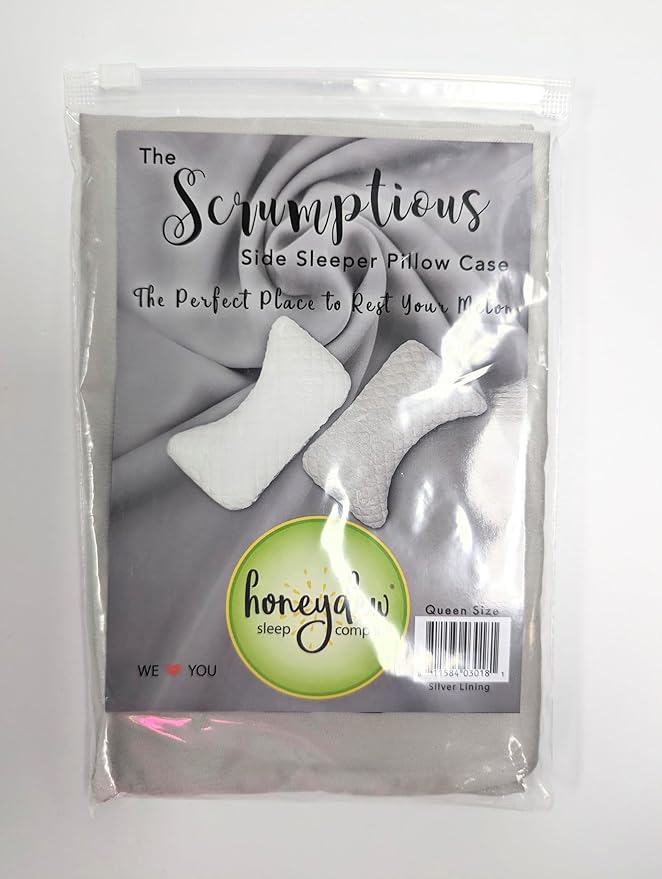 Honeydew Queen Side Pillow Case - Fits The Scrumptious and Essence Curved Pillows for Side Sleeping - Comfortable and Soft Cooling Bamboo Fabric - Queen Size (Silver Lining Grey)