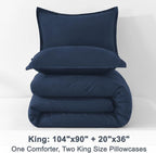 Litanika Navy Blue Comforter King Size, 3 Pieces Lightweight Solid Bedding Comforter Set, All Season Fluffy Bed Set (104x90In Comforter & 2 Pillowcases)