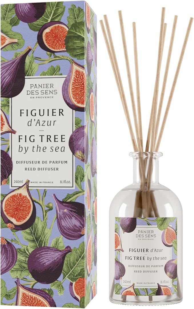 Panier des Sens – Fig Tree Reed Diffuser 8.1 fl.oz – Long Lasting Fragrance 5+ Months - Elegant Home Decor - Oil-Based Scent Diffuser - Made in France Home Fragrance - 90% Natural Ingredients