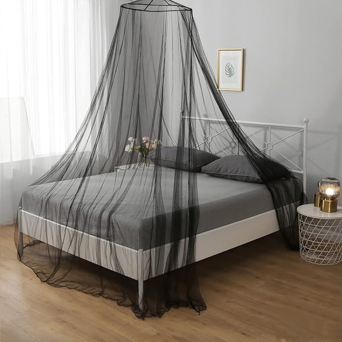 VISATOR Mosquito Net Bed Canopy for Girls,King Canopy Bed Curtains Queen Size from Ceiling,Dome Mosquito Netting Bed Tent Twin Girls Canopy Bed Decor for Baby Crib,Kid Bed and Adult Beds (Black)