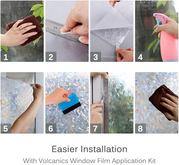 Volcanics Rainbow Window Film - Static Clings, 3D Decals & Stickers for Glass Doors, Heat Control & Anti UV, 35.4 x 157.4 Inches