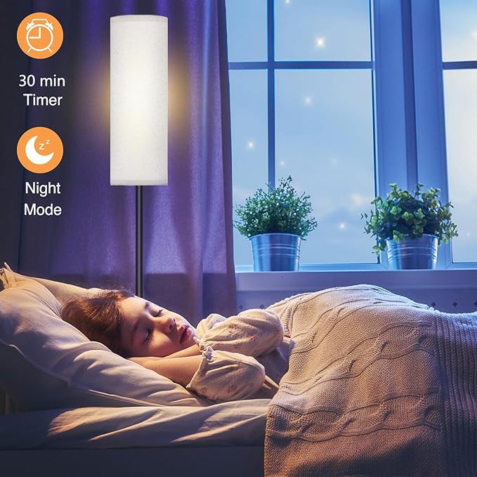 Smart LED Floor Lamp with APP Control & RGB Colors - Dimmable Standing Lamp for Living Room, Bedroom, Gaming - Remote, Timer, 9W Bulb Included, 67" Modern Tall Lamp (White)