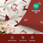 Christmas Comforter Set Twin Size, Christmas Bed Set with Reindeer, Bows and Santa Claus Snowflakes Bells Bedding for Holiday, 2 Pieces 1 Reversible Comforter and 1 Pillowcase