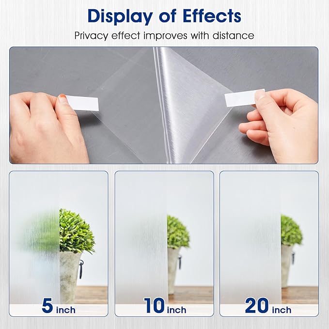 Privacy Window Film Static Cling, Frosted Glass Decorative Window Film with 96% UV Blocking, Non-Adhesive Removable Window Cling for Home Office Bathroom, 17.5 x 157.4 Inches, Pure
