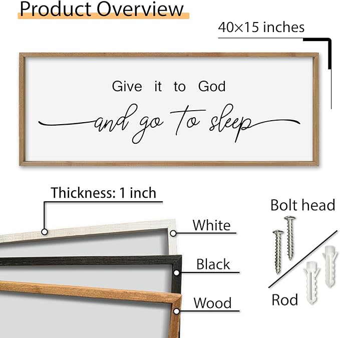 SRSZHIYUE Give It To God And Go to Sleep Sign Wall Decor 40"×15" for Master Bedroom Above Bed Guest Room Over Art Decoration (Wood)