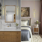 Brass Pendant Lights,Modern Glass Pendant Lights Kitchen Island 2 Pack,21.6'' Farmhouse Gold Kitchen Pendant Lighting Over Island for Dining Table,Bathroom,Bedroom