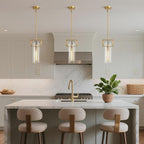 Modern Brass Island Pendant Lights 2 Pack,12'' Glass Light Pendant,Gold Kitchen Island Pendant Light Fixtures,Farmhouses Pendant Light, for Kitchen,Dining Room,Bathroom,Bulbs Included