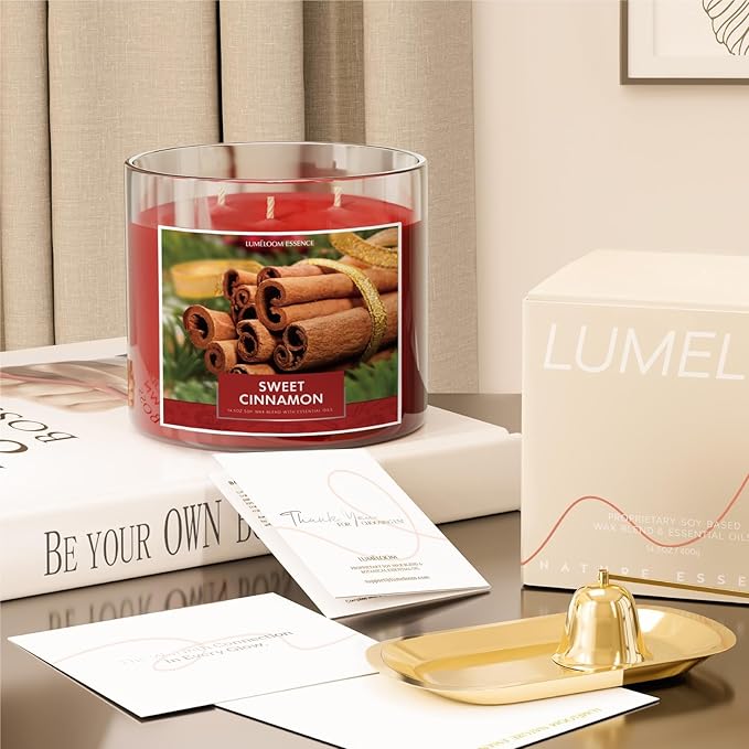 Cinnamon Luxury Scented Candles, 14.5oz Soy Wax Candles for Home Scented, Sweet Cinnamon, Apple, Clove Scent, Long Burning Time, Gifts for Women, Men, Sister, Teacher