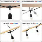 200FT String Lights for Outside LED Patio Lights Outdoor Waterproof with 63 Shatteproof Edison Lights Outdoor String Lights 2200K for Patio Gazebo Pergola Café
