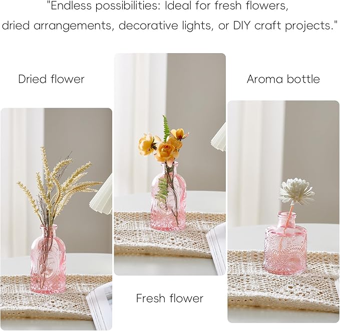 Glass Bud Vases Set of 32 - Pink Assorted Small Mini Glass Vases for Flowers, Crystal Vintage Vase Set, Bulk Centerpieces for Table Décor, Wedding, Home and Events (Pink, 32 Pcs)