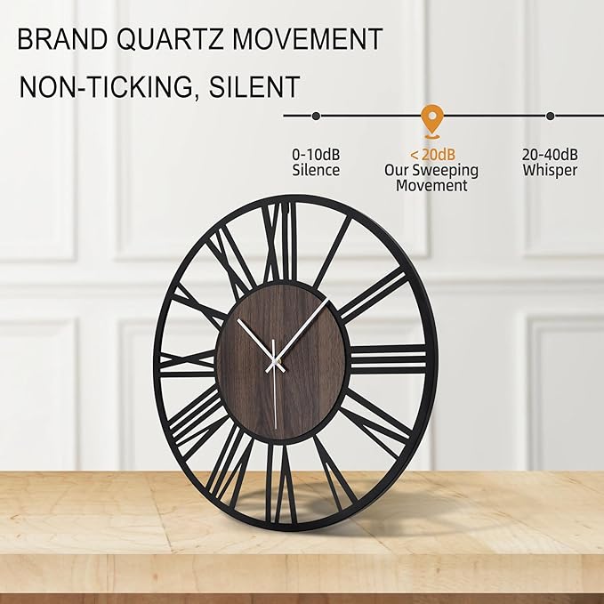 Large Wall Clock for Living Room Decor, 32 Inch Non Ticking Silent, Battery Operated Modern Vintage Oversized Wall Clock for Bedroom Kitchen