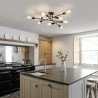 ZGLAOJT Black Semi Flush Mount Ceiling Light Fixture，9 Light Modern Metal Chandelier，Ceiling Light for Kitchen Farmhouse Island Dining Room Bedroom