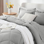 CozyLux Queen Comforter Set Light Grey - Bed in a Bag Queen Size 7 Pieces, Luxury Soft Bed Set for All Seasons, Bedding Set with Down Alternative Comforter, Sheets, Pillowcases & Shams
