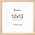 upsimples 12x12 Frame, Natural Solid Wooden Picture Frames, Display 8x8 with Mat or 12 x 12 Without Mat, Wall or Tabletop, 1 Pack, Natural