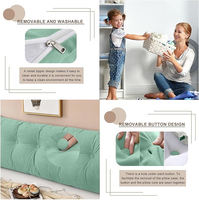 Large Triangular Headboard Pillows Long Backrest Positioning Support Bolster Cushion for Daybed Fluffy Quality Plush Body Wedge Pillow with Removable Cover(Light Green-Cal King-71x8x20 in)