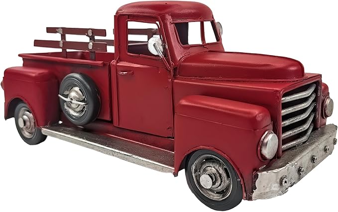 YCHTEWY-Iron Classic Red Truck Pick-up Model Collectible Vehicle Decoration, Metal Truck Christmas Decor ，Unique Blend of Vintage, Rustic, Farmhouse Truck Decor for Table Top Decor. (A)…