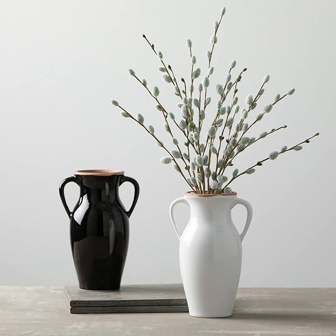 Sullivans Modern Vase with Handles, Modern Home Decor, Flower Vase, Ceramic Vases for Your Living Room, Home Office, and Kitchen, Minimalist Shelf Decor, Vases for Real or Fake Flowers (CM3125) White