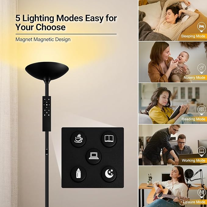 BoostArea Dimmable Floor Lamp,30W 3000LM Super Bright LED Torchiere Standing Lamp with Remote & Touch Control,71 in Tall Pole Sky Modern Floor Lamps for Living Room Bedroom Office,2700k-6500k,Black