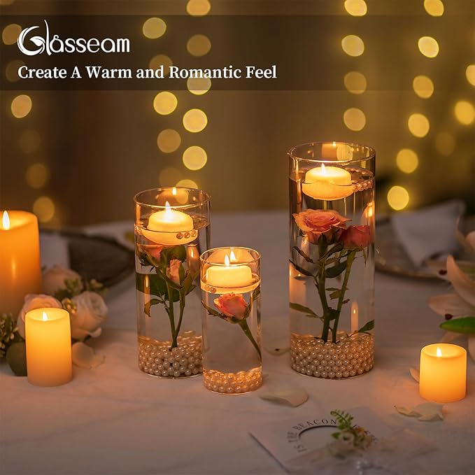 Glasseam Glass Cylinder Candle Holder: Set of 12 Hurricane Candle Holders for Pillar Candles Glass Candle Holder Hurricane Vase Clear Vases for Centerpieces Floating Candle Vases for Flowers Decor