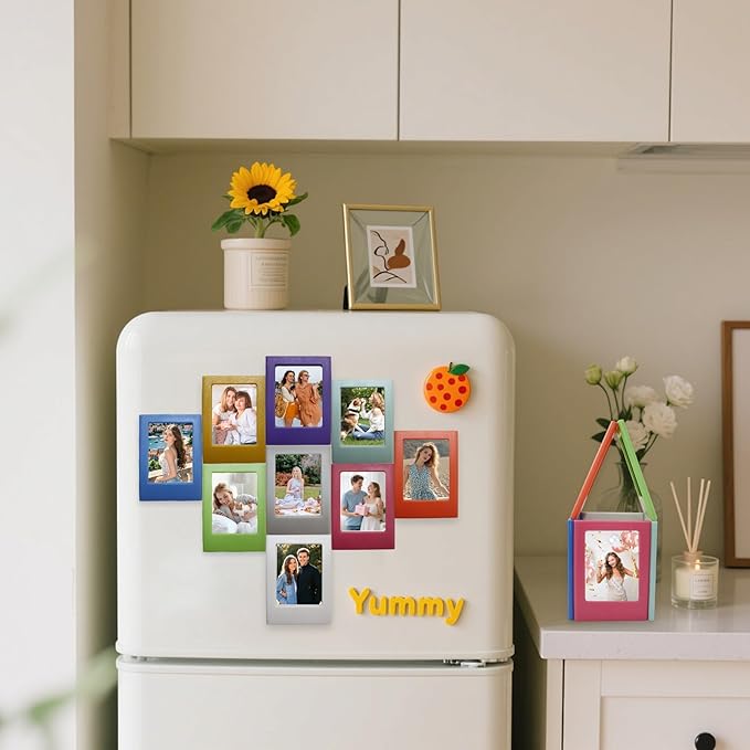 40 Pack Magnetic Picture Frame 2x3 Picture Frame Bulk Mini Picture Frames Set For Fujifilm Instax Frame Cute Multiple Colorful Photo Frames for Refrigerator Wallet Size Picture Frames