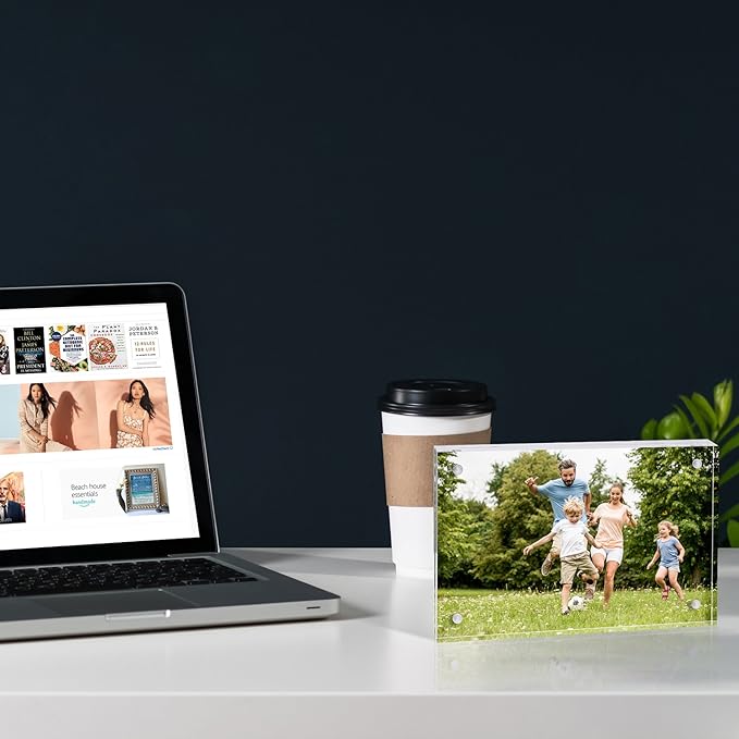 Meetu Acrylic Picture Frame 4x6,Clear Freestanding Double Sided 20mm Thickness Frameless Magnetic Photo Frames Desktop Display with Gift Box Package(1 Pack)