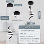 3000-6000K Dimmable Modern Pendant Light,Black LED Pendant Light for Kitchen Island Fixtures Chandeliers for Dining Room Hanging Lights, 1 Pack