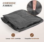 Leather Ottoman,Handmade Stuffed Square Ottoman,Genuine Leather Pouf, Foot Rest Pouf,Comfortable Soft Seating for Living Room & Bedroom (Grey, Square)