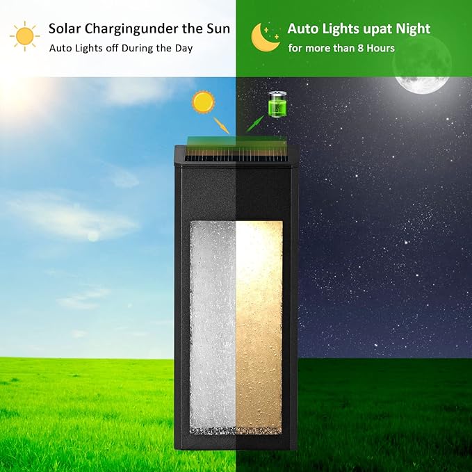 Solar Outdoor Lights, Metal Seeded Glass Fence Lights, Auto On/Off Waterproof Wall Lights,Warm/Color Changing Light Solar Lights for Wall Fence Patio Yard Porch Garden Decor,4 Pack