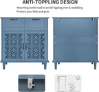 Kitchen Storage Cabinet with Drawers - Accent Cabinet with Carved Door, Floor Sideboard Buffet with Storage, Small Wood Credenza for Living Room, Dining Room, Entryway, Blue