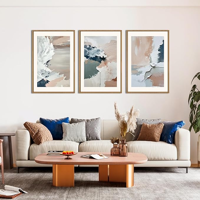 HPNIUB Large Modern Abstract Framed Canvas Wall Art Set, Minimalist Splash Ink Blue Pink Pastel Watercolor Wall Decor,Illustration Art Painting for Living Room,Bedroom,Office -24"x36"x3