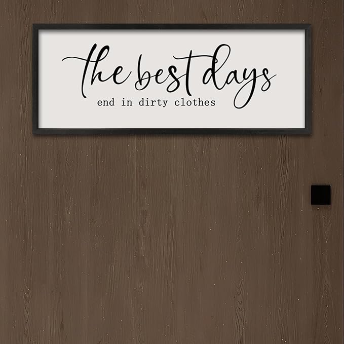 The Best Days End In Dirtiest Clothes Wall Decor 40"×15" Large Laundry Room Bathroom Funny Wood Framed Sign wall Hanging Art (Black)
