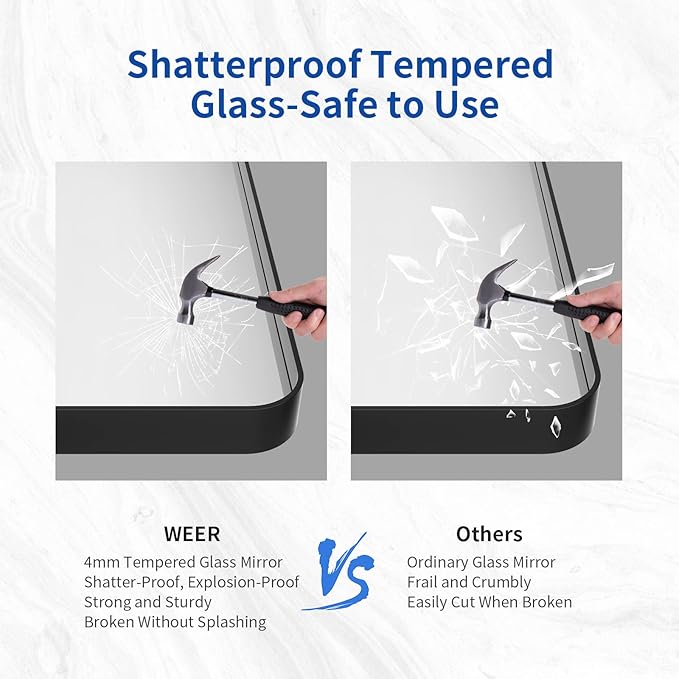 WEER Black Metal Frame Bathroom Mirror, 55x30 Inch Black Bathroom Vanity Mirror for Over Sink Wall, Rounded Rectangle Matte Black Mirror, Anti-Rust, Tempered Glass, Hangs Horizontally or Vertically