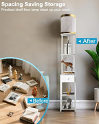 Lightdot 65IN Floor Lamps with Storage Table&Drawer, Corner Shelf Lamps with White End Table and Fabric Lampshade, Modern Standing Tall Lamp for Living Room/Bedroom/Office(E26 LED Bulb Included)