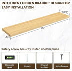 55 Inch Floating Shelves, 3D Textured Wood Grain, 55"x9.25"x1.5" Inch Deep Floating Shelves for Wall, Wooden Shelves for Bathroom, Bedroom, Living Room, Natural