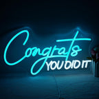 WLHOPE Congrats You Did It Neon Sign Graduation Decorations 2025 16.5'' x 8.9'' Adjustable Blue White LED lights for Party College High School Class Graduation Gifts